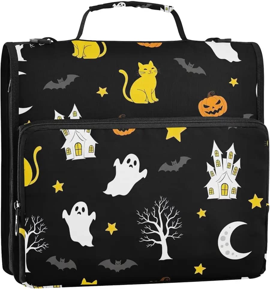 Fichários amarelos de 3,8 cm com zíper e 3 anéis, bolsa de fichário para ensino médio com alça para portfólio para 500 folhas, 34,5 x 31,5 x 9 cm