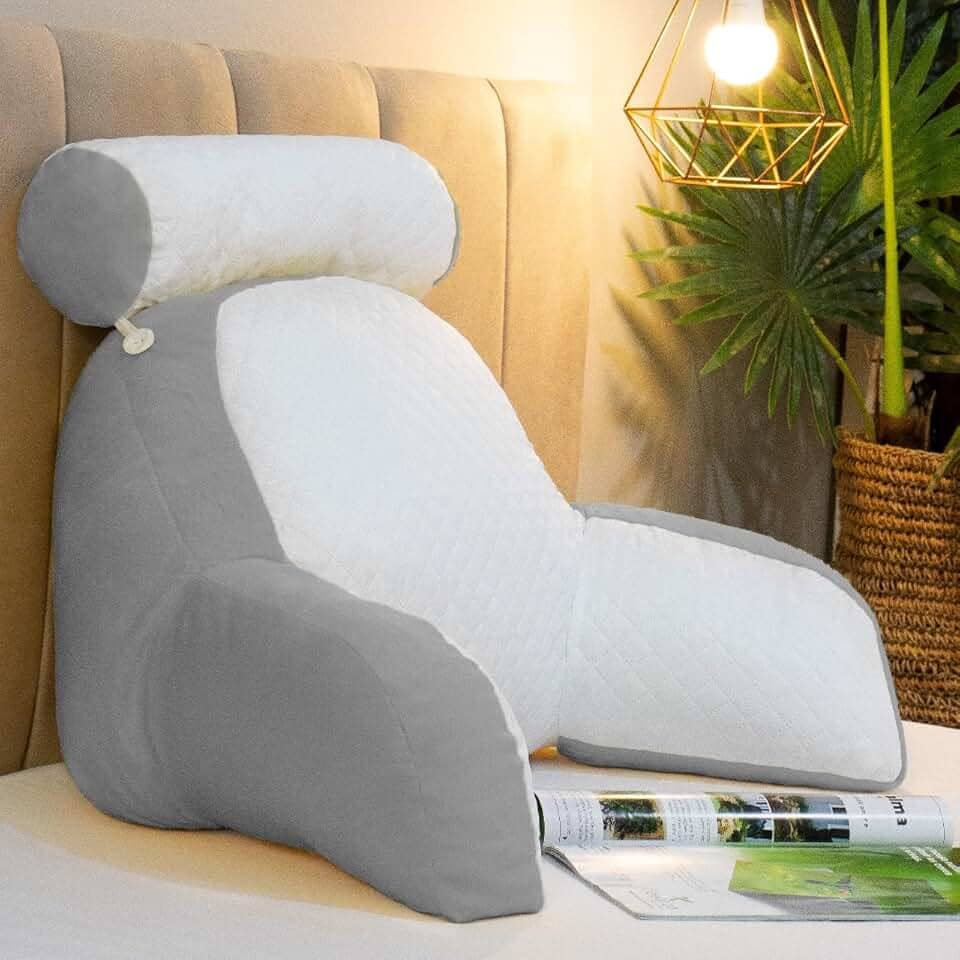 Almofada de Descanso Apoio de Costas Travesseiro multiuso Ergonômico para Leitura, com Apoio de cabeça Removível, 55 cm Altura com Encosto, 60cm Largura(CINZA)