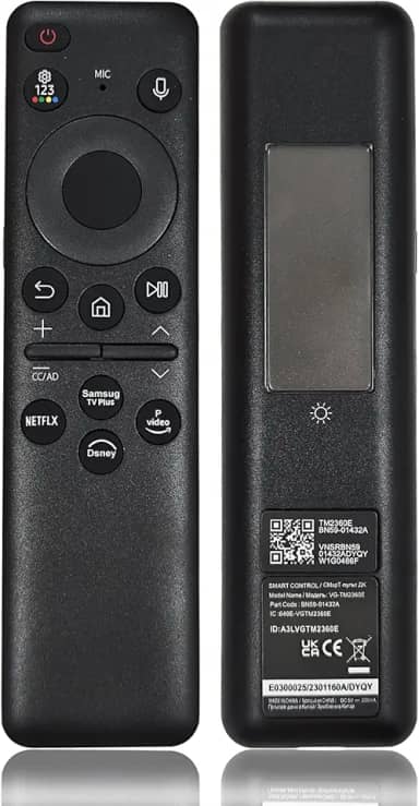 Controle remoto de voz solar BN59-01432A TM2360E compatível com Smart TVs Samsung Neo QLED 8K HDR, adequado para Smart TV UHD com moldura de cristal, com célula solar recarregável por Bluetooth