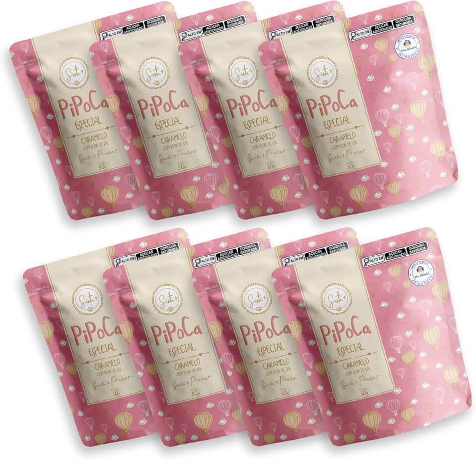Kit 8 Pipocas Gourmet Sinta+ Caramelo com Flor de Sal 400g – Artesanal, Sem Glúten e Sem Corantes