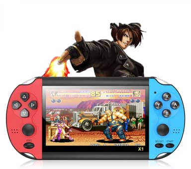 Yagor Console de jogos portátil e portátil, 8 GB PSP console de videogame portátil, tela de 4,3 polegadas com 10.000 jogos integrados, presentes de aniversário para crianças, vermelho e azul