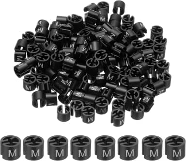 PATIKIL 300 peças de marcadores de cabide de roupas M Fit Rod Garment Size Tag Hanger Clips Round Color Coding Label para roupas, preto
