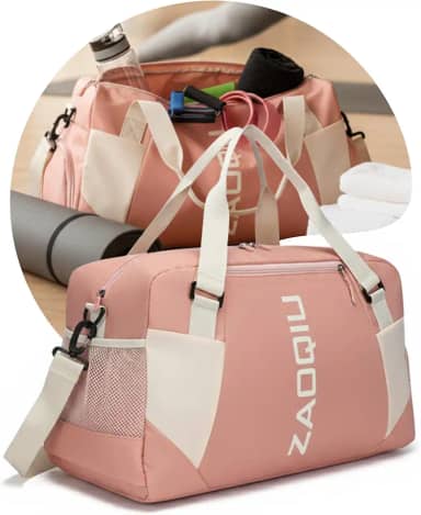 Bolsa de Viagem e Academia Mala de Mão com Área Molhada Compartimento para Tênis Alça Ajustável Ideal para Avião Academia Praia e Fim de Semana (Rosa)