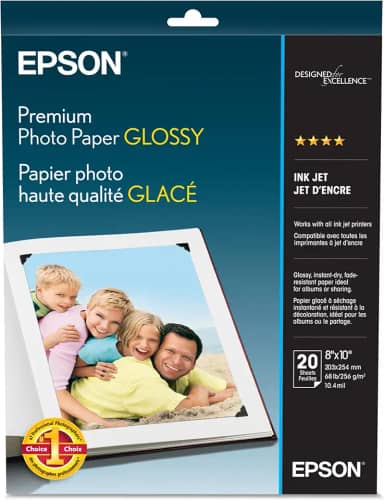 Epson Papel fotográfico premium brilhante (20 x 25 cm, 20 folhas) (S041465), branco