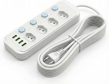 Extensão Elétrica 3 Metros, 5 Tomadas e 4 Saídas USB, Botão de Liga e Desliga, Régua Com Filtro de Linha, Protege Seus Dispositivos Contra Curtos e Sobrecargas, 110V a 220V, Até 2500W