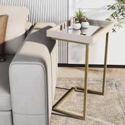 Mesa de Apoio Lateral para Sofá Bandeja Removível Estilo Moderno (Pérola/Dourado)