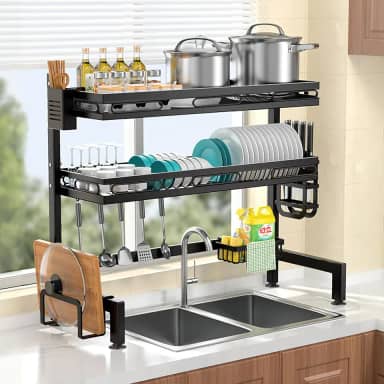 Escorredor De Louças Sobre A Pia, Escorredores De Louça Organizador Pia Suspenso Preto (Preto, 85CM - Dupla Camada)