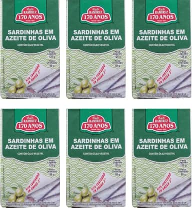 Sardinha em Lata Portuguesa - 100% em Azeite de Oliva - 125g - RAMIREZ - Tampa Abre Fácil - 6 Unidades.
