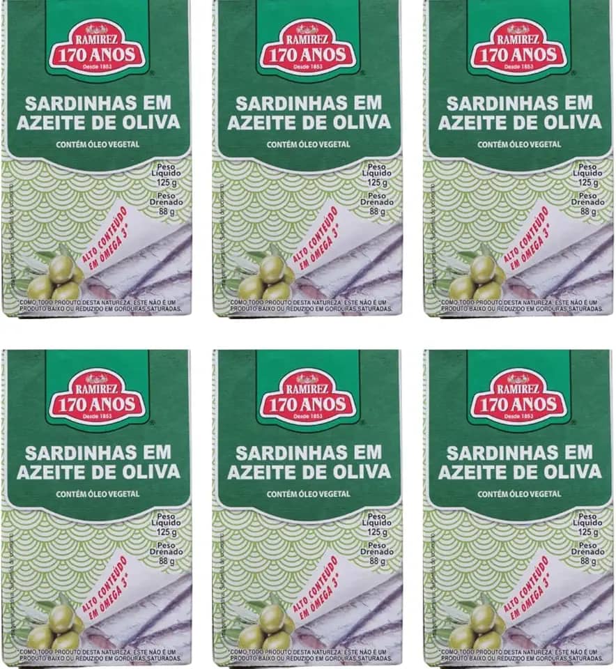 Sardinha em Lata Portuguesa - 100% em Azeite de Oliva - 125g - RAMIREZ - Tampa Abre Fácil - 6 Unidades.