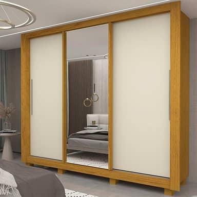 Guarda-roupa Casal 3 Portas 1 Porta Espelhada com Pés Milão Yescasa 100% MDF Naturale/Off White
