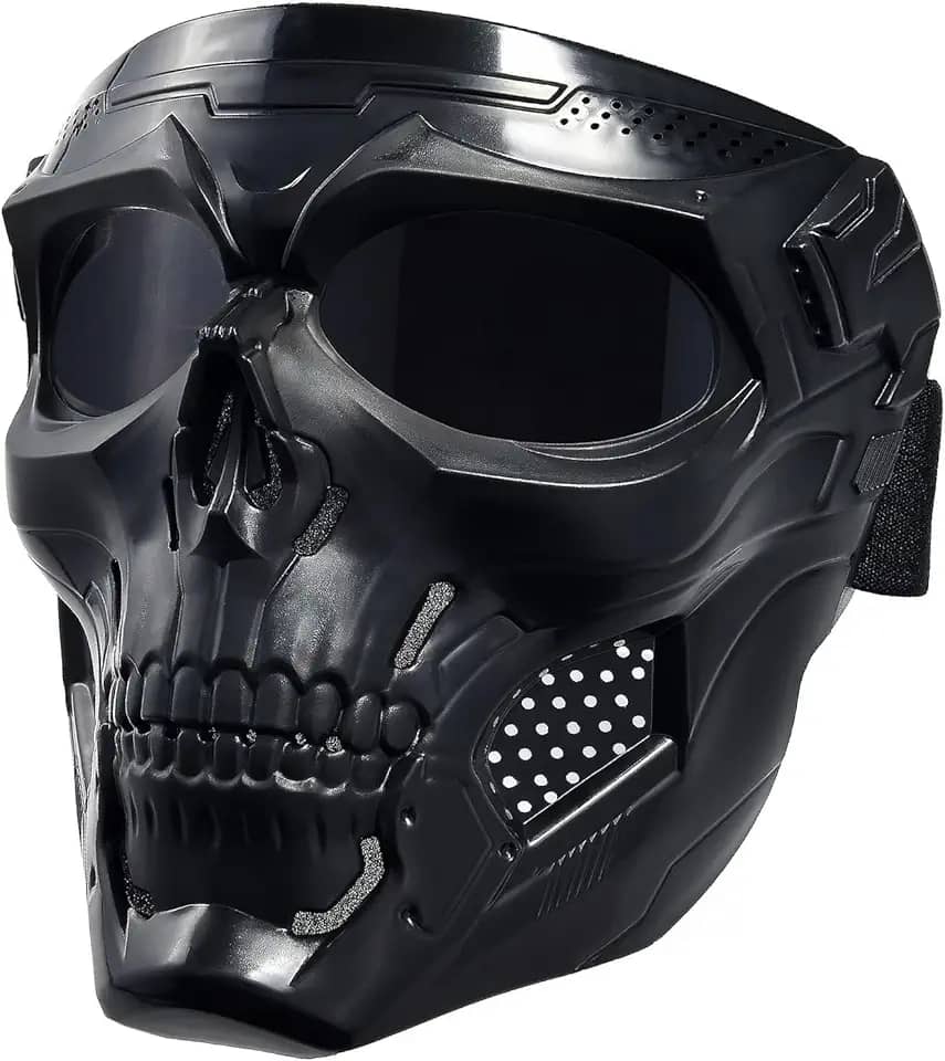 OQUQO Máscara Facial De Caveira, Rosto Inteiro, Máscara De Motocicleta, Máscara De Airsoft, Máscara Tática, Máscara De Paintball Para Homens E Mulheres (Skullblack)