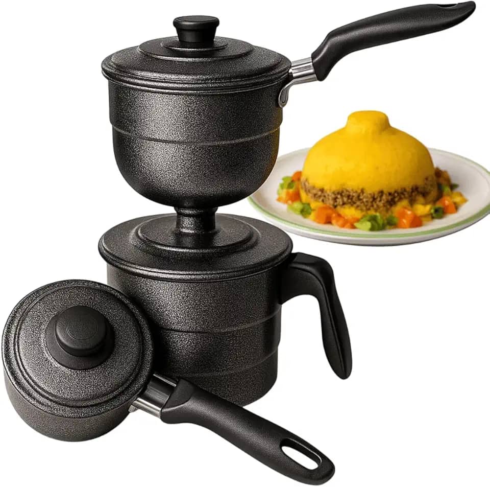 Cuscuzeira 2 em 1 Peitinho/Tetinha Alumínio Craquelado Preto – Cuscuz Nordestino Individual e Duas Porções – Panela a Vapor Tradicional Prática para Cuscuz Caseiro