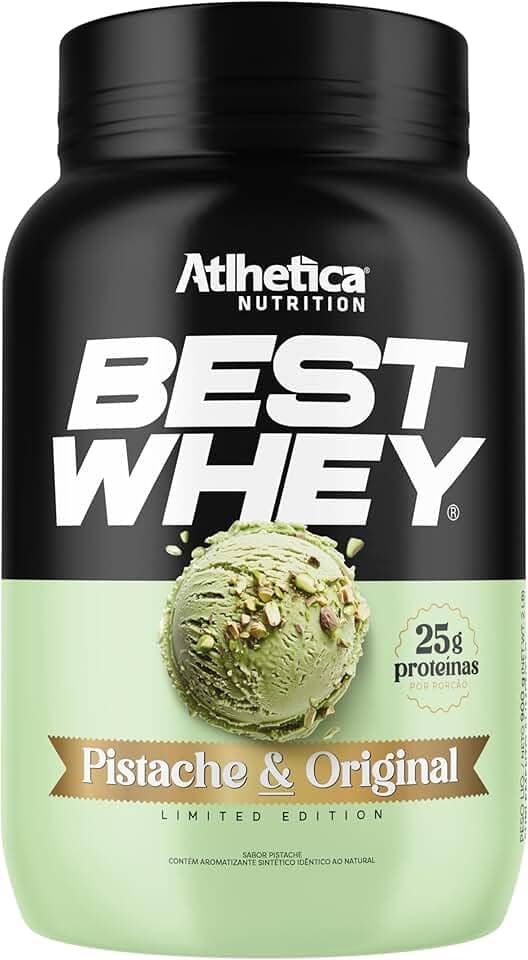 Best Whey Atlhetica Nutrition 900g – Sabor Pistache – 25g de Proteína por Dose – Whey Concentrado, Isolado e Hidrolisado – Sem Glúten e Sem Açúcar Adicionado
