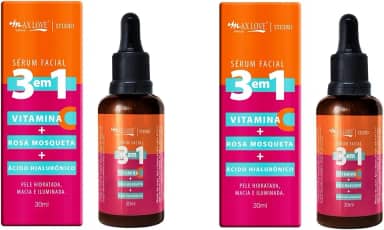 ZKMAGIC Kit 2 Unidades - Serum Facial 3 Em 1 Vitamina + C Rosa Mosqueta + Ácido Hialurônico - Pele Hidratada Macia E Iluminada 30Ml Max Love.