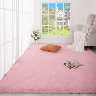 (0.9m X 1.5m, Pink) - Ucomn Super Soft Indoor Modern Shag Area Rug Bedroom Silky Smooth Rugs Fluffy Anti-Skid Shaggy Area Rug Dining Living Room Kids Carpet (0.9m x 1.5m, Pink)