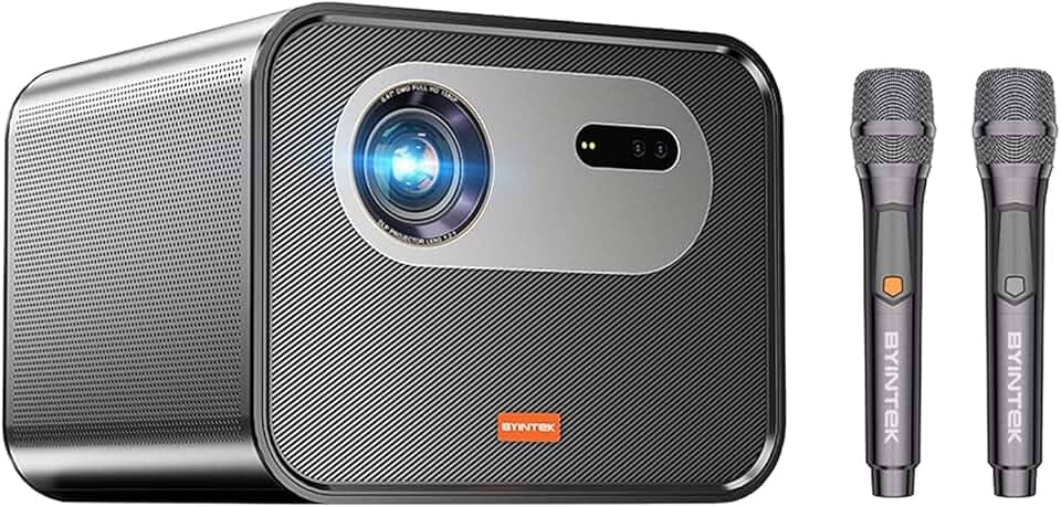 Projetor BYINTEK R90 Max full HD Suporta 4K 3D 1080P, Focagem Automática TOF, 2200 ANSI, 20W*2, Projector de Microfone, Adequado para Home Theater/KTV/negócios/jogos/Powerpoint