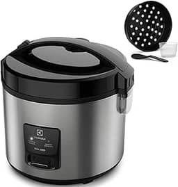 Panela Elétrica Electrolux vapor arroz capacidade 3,5L 10 xícaras 2 em 1 timer panela removivel antiaderente tampa ERC20 inox 127v por Rita Lobo