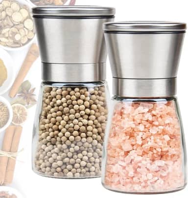 Kit 2 Moedores De Sal Grosso E Pimenta Do Reino Em Aço Inox e Vidro - Moedor Para Sal e Pimenta - ECOMLAR®