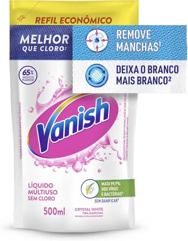 Tira Manchas Vanish Líquido Crystal White para roupas brancas Refil Econômico 500ml