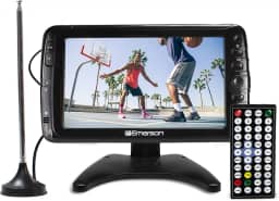 Emerson ET-7000 TV digital portátil portátil de 7 polegadas com bateria recarregável integrada, tela HD, reprodução multimídia, suporte para cartão USB/SD e adaptador AC/DC | TV compacta para casa ou