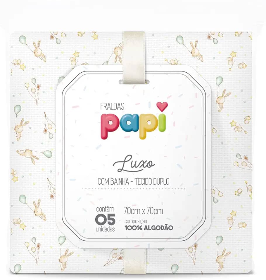 Papi Textil Fralda Papi Luxo C/ Bainha Estampada 70Cm X 67Cm Contem 05 Unidades