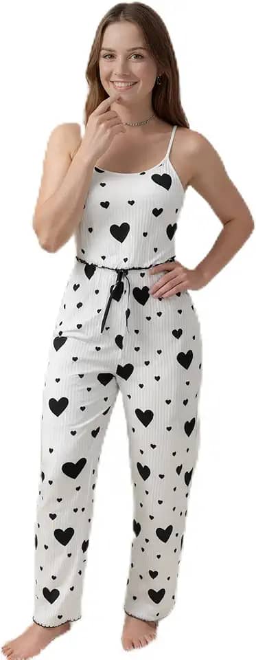 Conjunto de pijama feminino com nervuras, sexy, fofo, coração, cropped e calça comprida com babados, 2 peças