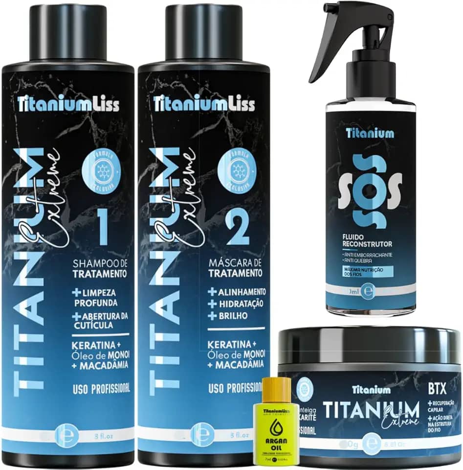 Kit Progressiva Extreme Titanium + BBtx + Sos Fluido Protetor Térmico + Argan