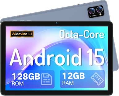 Tablet, tablet Android 15 de 10,1 polegadas – Octa-Core 12 GB RAM 128 GB de armazenamento (2 TB expansível), tablets com tela sensível ao toque HD, PC com câmera dupla, bateria de longa