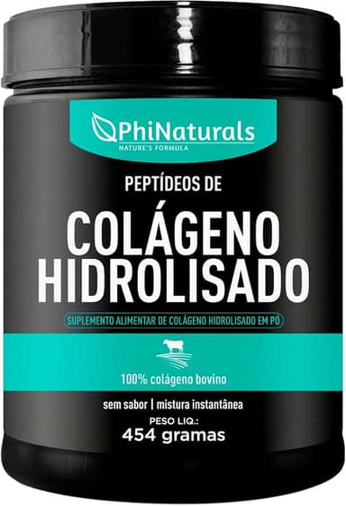 Colágeno Hidrolisado em Pó PhiNaturals - 454 gramas - 45 dias - Pó Sem Sabor - Peptídeos de Colageno
