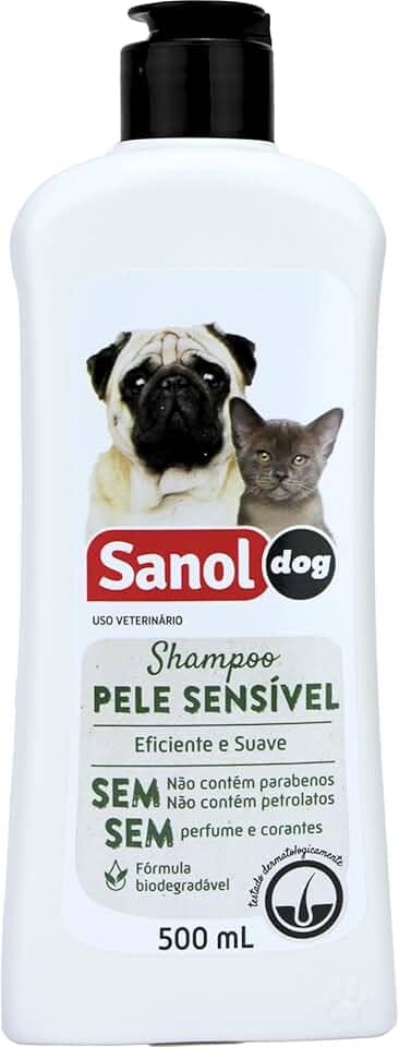 Sanol Dog Shampoo De Pêlos Para Câes E Gatos Pele Sensível 500 Ml Branco