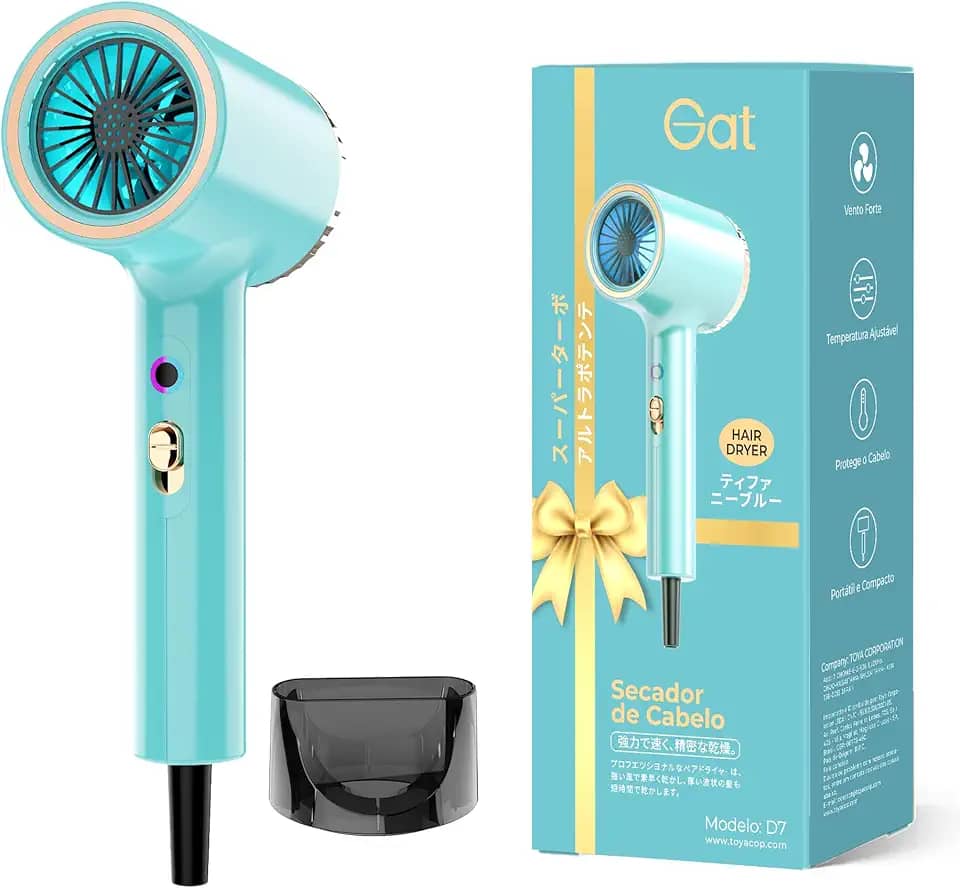 Gat Secador de Cabelo Profissional, 2000W, 3 Temperaturas Quente e Frio, Compacto e Portátil, Ideal Para Viagem e Uso Familiar, Anti-Frizz, Secagem Rápida, Design Moderno (Tiffany, 127V)