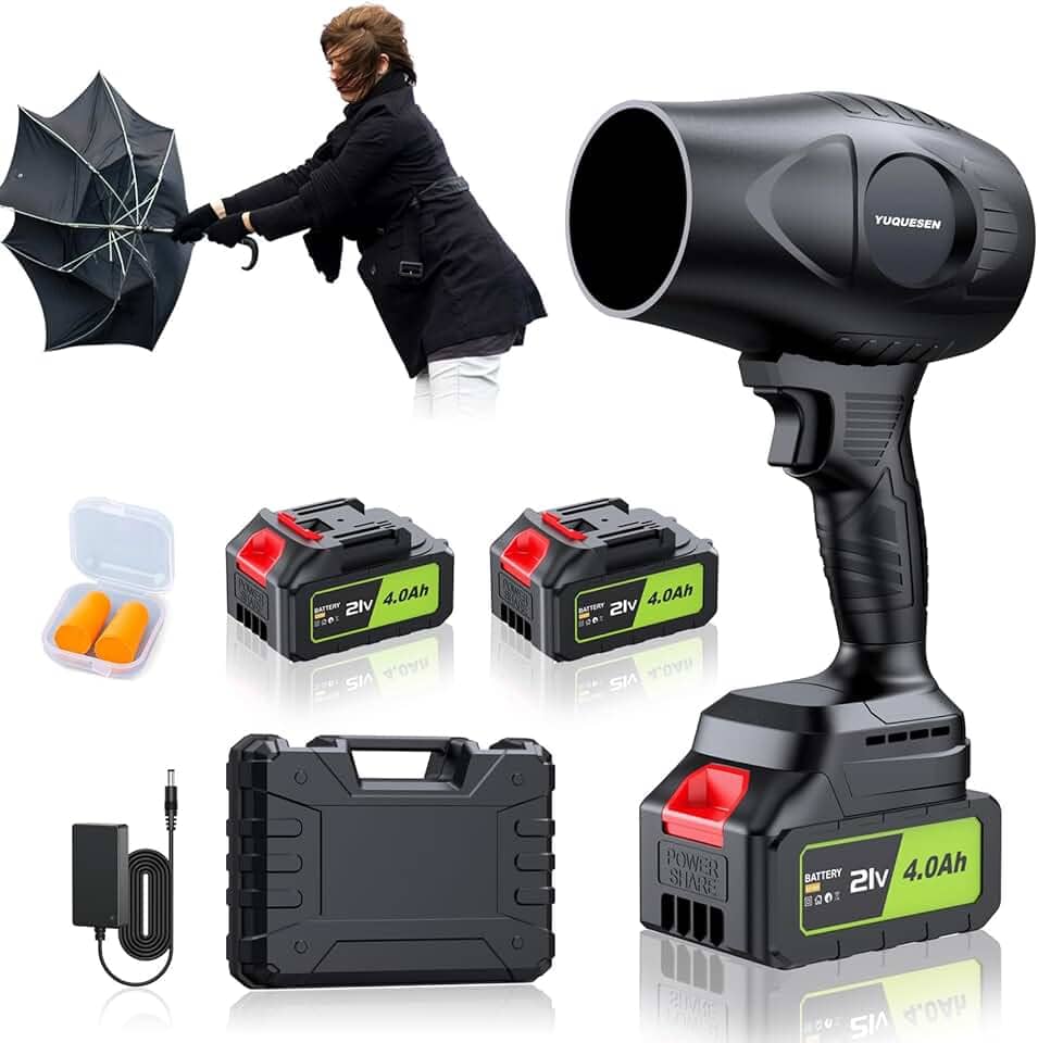 Soprador de folhas sem fio de 980.000 RPM - Soprador de folhas elétrico portátil de 21 V com baterias 2 × 4,0 Ah e carregador rápido - leve para limpeza de pátio, gramado, quintal, deck