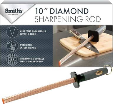 Smith's 3001 Vara de aço oval para afiar diamante de 25,4 cm – cinza – design oval – alça de borracha – ponta de afiação de plástico
