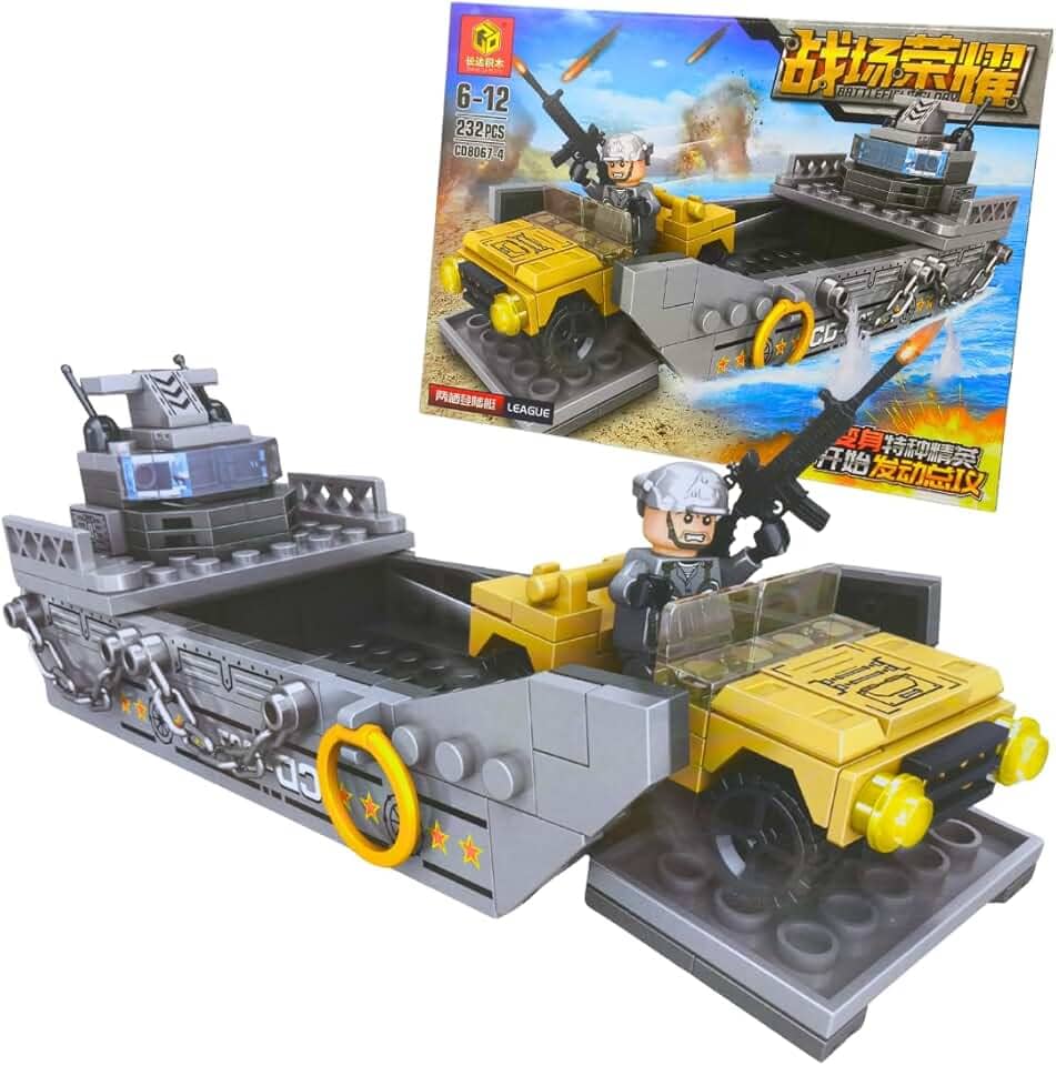 Blocos de Construção para Montar e Desmontar, Kit de Construção - Barco militar 232 peças - Presente para Crianças e Adultos, Brinquedos Educativos de Engenharia e Construção (Barco)