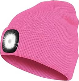 Bosttor Gorro de LED com luz, recarregável e brilhante, chapéu de malha unissex quente de inverno, lanterna de farol para corrida, caminhada, acampamento, presentes tecnológicos para homens, mulheres, adolescentes, rosa