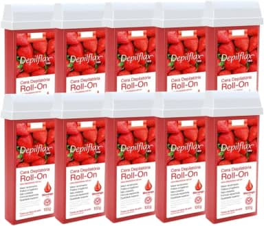 Kit 10 Refil Cera Depilatoria Corporal Profissional Depilação Roll On Depilflax Morango 100g