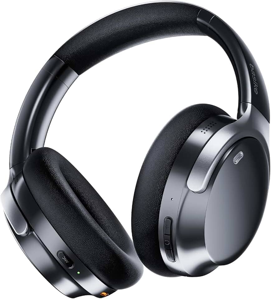 Basike Fone de Ouvido Bluetooth com Cancelamento de Ruído ANC, Áudio Hi-Fi, Bateria de Longa Duração 60h, Conforto Premium, Design Dobrável e Modo Transparente (Preto)