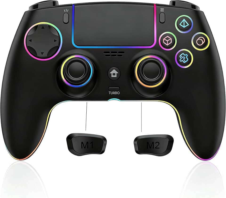 JUNHUAN Wireless PC Controller for PS4/PS3/PC/Anroid/IOS, Switch Controller for Nintendo Switch/Lite/OLED with Hall trigger/Programming Function/Non-Slip Grip/Cool RGB/Motion Sensor/TURBO/3.5mm Audio