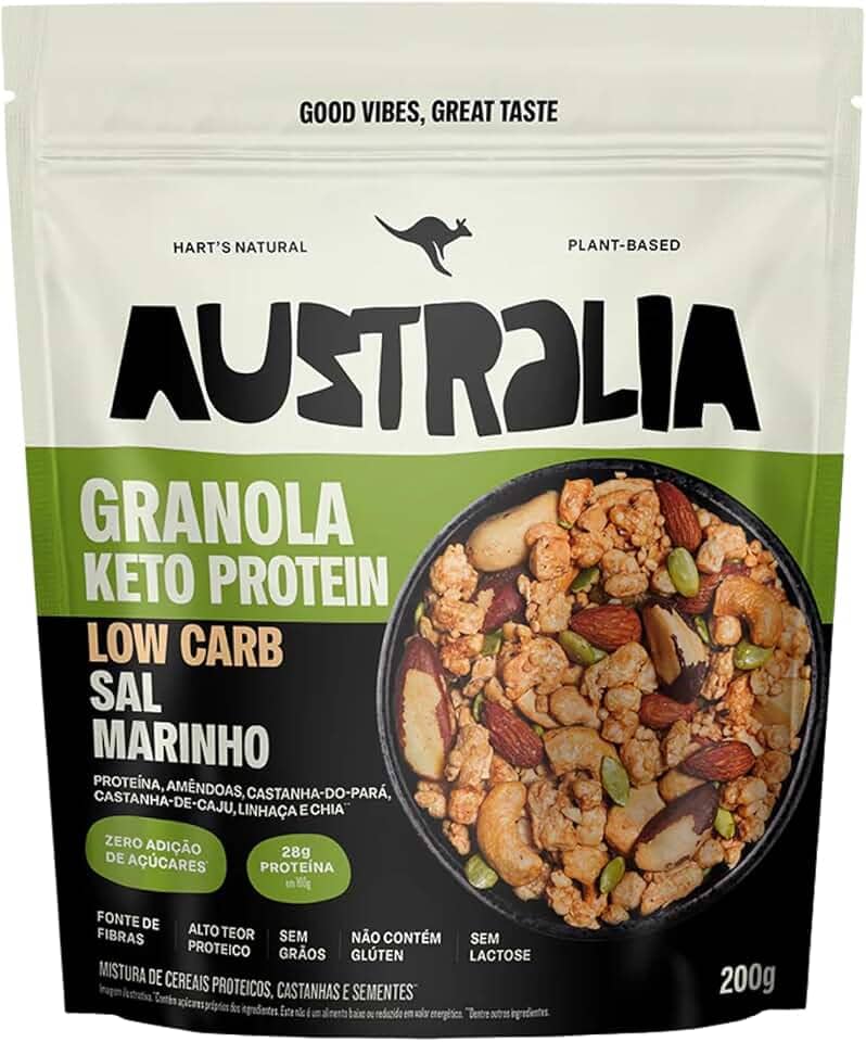 Hart's Natural Granola Australia Low Carb Keto Protein Sal Marinho Crunch, 28g de Proteína, Granola Sem Açucar, Sem Lactose, Sem Glúten, Vegano, 200g