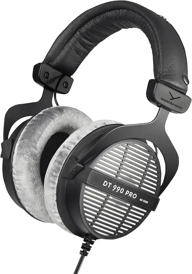 beyerdynamic DT 990 PRO Fones de ouvido circum-auriculares para monitor de estúdio – estrutura estéreo aberta com fio (80 Ohm, cinza)