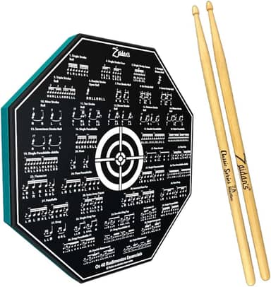 Kit Pad Estudo Bateria Praticável 8 Polegadas Ou 20cm Rudimentos Essenciais + Par de Baquetas Classic Series Zaidan's By Spanking (7A)