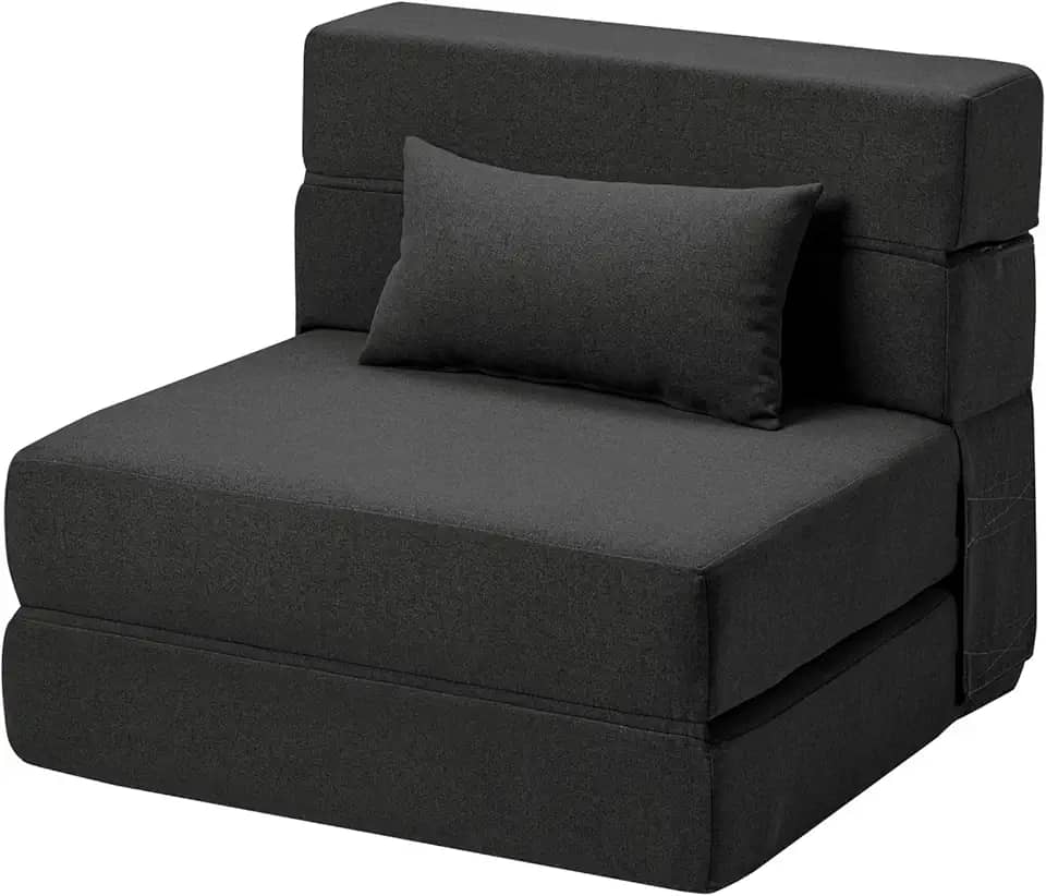 Sofá-cama Suyols dobrável com travesseiros, poltrona conversível em sofá e colchão, com espuma viscoelástica para sala/dormitório/quarto/escritório/apartamento/mezanino, solteiro 28, cinza-escuro