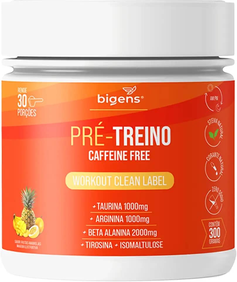 Pré Treino Bigens, Sem Cafeína, Adoçantes e Corantes Naturais, 300g (Unidade, Frutas Amarelas)