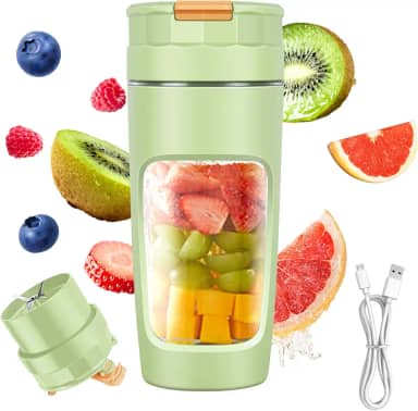 Copo de Liquidificador Portátil 600ml,Caneca de Viagem de Grande Capacidade,Liquidificador Pessoal USB com Tecnologia de Lâminas Múltiplas e Motor de Alta Potência para Shakes,Smoothies&Sucos (Verde)