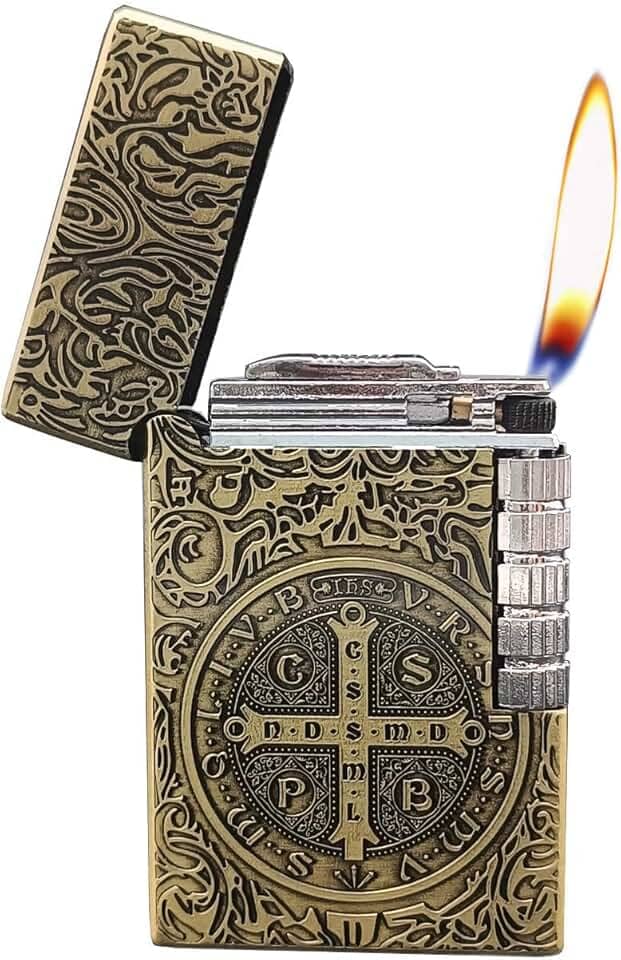 Isqueiro Constantine, Isqueiro de trincheira de roda lateral exclusivo, acendedor de fogo macio de butano recarregável para homens pai marido colecionar presente (butano não incluído) (Bronze)
