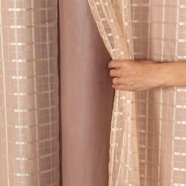 Cortina Blackout PVC c/Tecido Voil Xadrez - 2,0m (Comprimento) x 1,40m (Altura) - Quarto, Sala, Escritório, Cozinha... (Avelã)