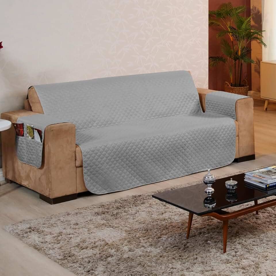 Protetor de Sofá 3 Lugares - Prático, Macio e Lavável, Ideal para Casas com Pets e Crianças – Ótimo Custo-Benefício – FV Enxovais (Cinza, 3 Lugares)