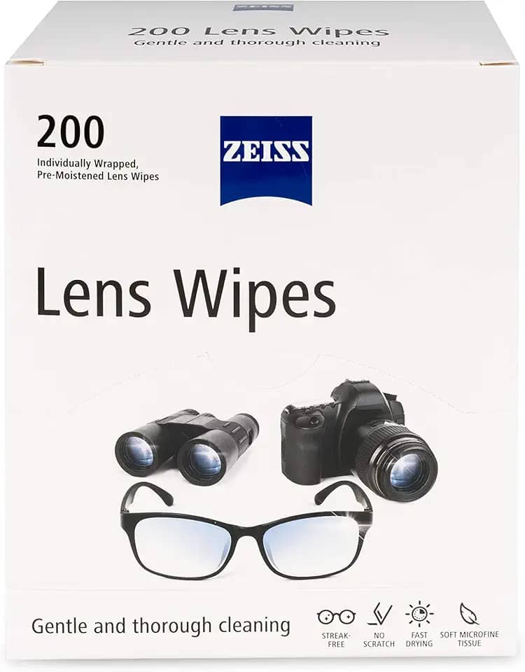 Lenços de limpeza de óculos ZEISS – 200 lenços pré-umedecidos para limpeza de óculos