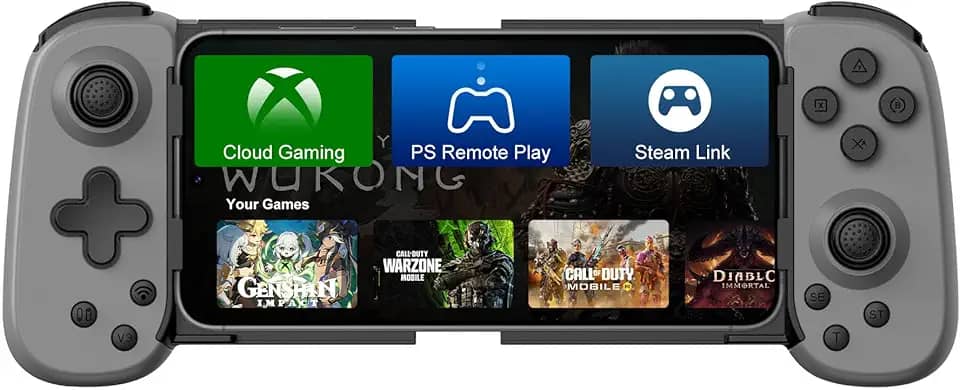 Controle de telefone sem fio para iPhone/Android, controle de jogo móvel com joystick Hall, adequado para jogos Xbox Cloud, PS Remote Play, Steam Link, Call of Duty e mais - cinza