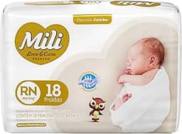 Fralda Mili Love & Care RN, Pacote com 18 und